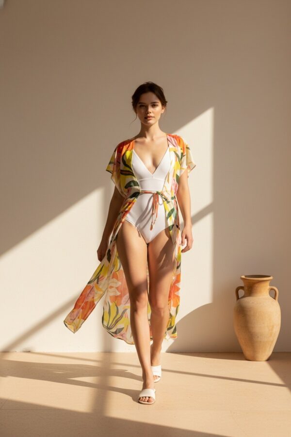 Amazonia print tie-front caftan